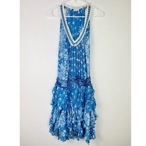Poupette St. Barth Beline Fringe Tank Dress Blue size M